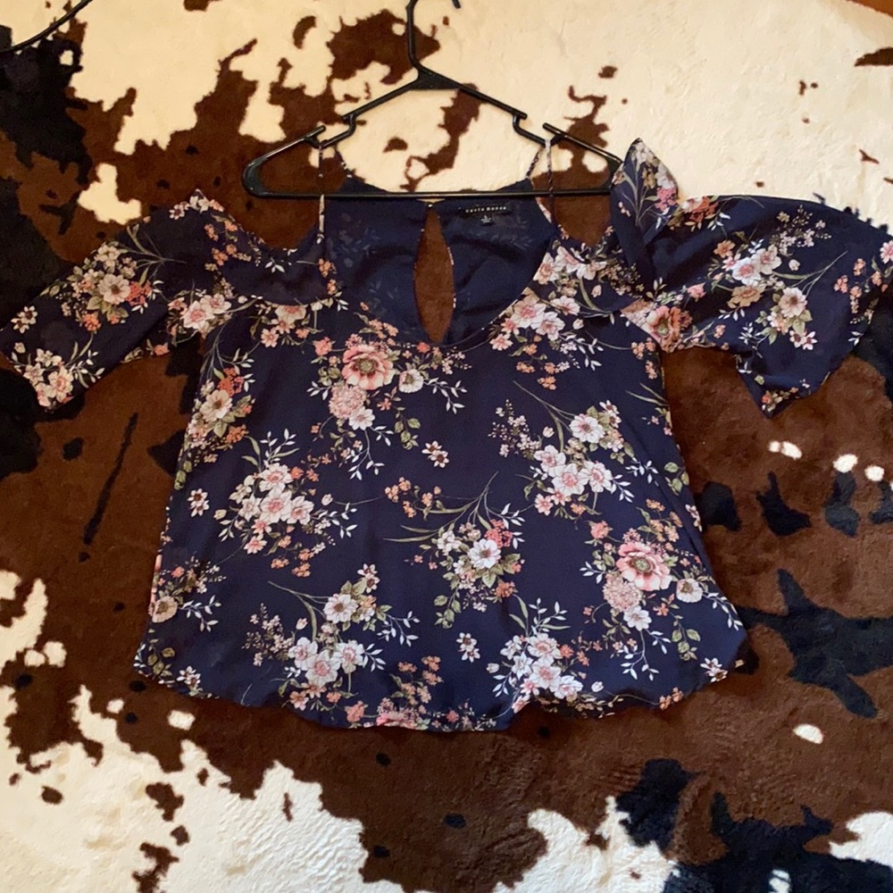 Floral open shoulder top